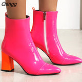 Niulatu Toe Ankle Boots For Women High Heels Boots Ladies Spring Autumn Short Boots Party Shoes Woman Plus Size Black Red DJSE