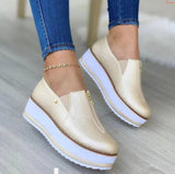 Niulatu Women Sneakers Slip on Zipper Thick Bottom Solid Color Vulcanized Shoes Casual Wedge Walking Flats Zapatillas De Mujer DJSE
