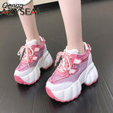 Niulatu Chunky Heel Women Ankle Boots Platform Pink Sequined Cloth Casual Sneaker Boots 2.5cm Height Increasing Shoes DJSE