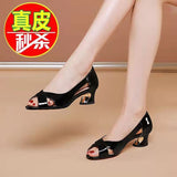 Niulatu Women Dress Shoes Peep Toe Office Work Shoes Medium Heels Pumps Open Toe Woman Sandals Black zapatos mujer 8127N DJSE