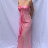 Niulatu Pink Chiffon Long Prom Dress Strapless Formal Party Evening Dress HZ1007