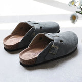 Niulatu Popular Women's Closed Toe Cork Slippers Mule Clogs Cork Sandals For Women Split Leather Garden Slides Cork Shoes DJSE