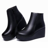 Niulatu Leather Autumn Winter Boots Shoes Women Ankle Boots Female Wedges Boots Women Boot Platform Shoes Warm DJSE