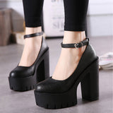 Niulatu Women's High Heels Fashion Round Toe Chunky Heel Mary Jane Shoes Platform Waterproof Buckle Casual Shoes Sapato Salto Alto DJSE