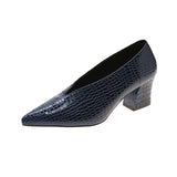 Niulatu V-Neck Patent-Leather Single Women Shoes High Heels Spring Versatile Retro Chunky Single Shoes Zapatos De Mujer Black DJSE