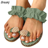 Niulatu Women Slipper Pineapple Pearl Flat Toe Bohemian Summer Beach Sandals Ladies Shoes plus size Mujer Verano DJSE