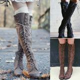 Niulatu Brand Chunky Heel Lace Up Vintage Women Knee High Boots Designer Comfy Walking Cowboy Ladies Shoes Footwear DJSE