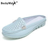 Niulatu 34-43 Leather Slippers Sandals Women Cut-out Breathable Outside Summer Slippers Shoes Woman Flats Women Sandal WSH3225 DJSE