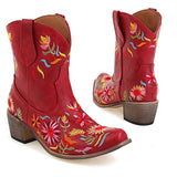 Niulatu Estern Boots For Women Ankle Bootie Cowboy Cowgirls Flower Print Fashiin Chunke Heel Slip On Shoes 2025 DJSE