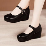 Niulatu 32 33 34 Ankle Buckle Platform Shoes Medium Heels Office Dance Shoe 2025 Spring Fall Wedges Pumps Women DJSE