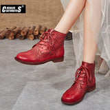 Niulatu Style Genuine Leather Women Boots Flat Booties Soft Cowhide Women's Shoes Front Zip Ankle Boots zapatos mujer DJSE