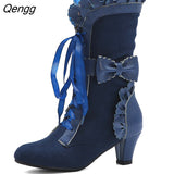 Niulatu Ankle Boots For Women Autumn Winter High Heels Party Punk Short Boots Ladies Big Size Bottines Femme Black Blue DJSE