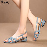 Niulatu Fashion Sandals Women Roman Women Sandals Real Leather Hollow Fish Mouth Mid Heel Fashion Women Opened Toe Shoes DJSE