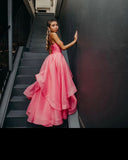 Niulatu Light Pink A Line Strapless Organza Prom Dress Long Prom Dresses HZ1110