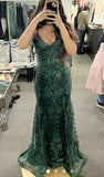 Niulatu Mermaid Spaghetti Straps Burgundy Lace Prom Dresses Long Party Dress SD2287