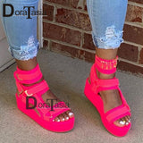 Niulatu Women's Multicolor Ankle Strap Sandals Fashion Ladies Open Toe Velcro Platform Summer Gladiator Sandals Shoes Woman DJSE