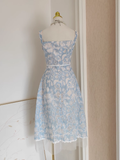Niulatu A line Straps Sleeveless Blue Lace Party Dress Holiday Birthday Dresses For Women SD361