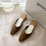 Niulatu Fashion Pointed Toe Mules Women Summer Slippers Candy Color Flats Slip-on Holiday Ladies Sandals Slides PU Women Shoes DJSE