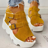 Niulatu Women Wedges Heel Black White Casual Designer Shoes Footwear Buckle Strap Open Toe Platform Sandel Women Shoes DJSE