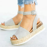 Niulatu Women Casual Sandals Fish Mouth Hemp Rope Platform Wedge Shoes Fashion Round Toe Buckle Leopard Print Beach Flats Plus Size DJSE