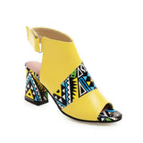 Niulatu Women Stylish Print Sandals Boots Peep Toe Buckle Strap Summer High Heel Gladiator Shoes Woman Yellow Green sandalias mujer 2025 DJSE
