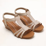 Niulatu Women Wedges Gladiator Sandals Bohemia Open Toe Leisure Platform Beach Shoes Sandals Ladies Comfy Metallic Summer Heeled Shoes DJSE