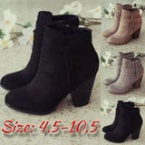 Niulatu Women Side Zipper Boots Fashion Suede Low Heel Shoes Women Short Boots Square Heels Casual Ankle Boots Plus Size 43 DJSE