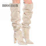 Niulatu the Knee Boots Women New Design Fur Warm Winter Shoes Women Fashion High Heel Thigh High Boots Long Woman Footwear DJSE