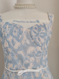 Niulatu A line Straps Sleeveless Blue Lace Party Dress Holiday Birthday Dresses For Women SD361