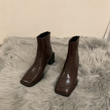 Niulatu Women Square Toe Ankle Boots Fashion Ladies Short Boots Square High Heels Autumn Winter Shoes Zipper Office Lady Boots DJSE