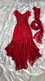 Niulatu Beaded Prom Dress Red Chiffon Mermaid Evening Dress Party Gown HZ1007