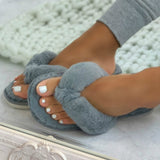 Niulatu Fluffy Slippers Women Cozy Faux Fur Cross Indoor Floor Slides Flat Soft Furry Shoes Ladies Female Celebrities Flip Flops DJSE