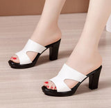 Niulatu Size 32-43 High Heels Slippers Women Platform Shoes Summer 2025 Block Heel Leather Slides Ladies Office Slippers DJSE
