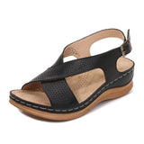 Niulatu Women's Sandals Summer Shoes For Women New Ladies Sewing Hollow Out Wedges Female Casual Pu Leather Platform Retro Sandal DJSE