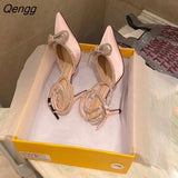 Niulatu Women Gladiator Sandals shoes Sexy White Silk high heels Sandals Summer Party Dress shoes Buckles pumps size 40 DJSE