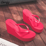 Niulatu Shoes Lady House Slippers Platform Slides Low on A Wedge Rubber Flip Flops Summer Sand New Woman's Candy Colors DJSE