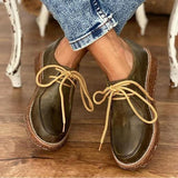 Niulatu Women Coze Vegan Leather Lace Up Flat Shoes DJSE