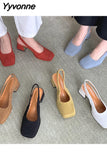 Niulatu Women Shoes Slingbacks Thick Heel Sandals Elegant Pumps For Party Wedding Shoe Square Toe Sandal Slip On Mule Shoe Mujer DJSE