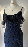 Niulatu Navy Blue Chiffon Beaded Evening Dress Formal Party Prom Dress HZ1007