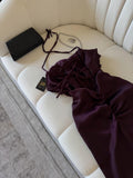 Niulatu Sheath Halter Sleeveless Burgundy Satin Backless Prom Dresses Long Evening Dress HZ1110