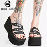 Niulatu Brand Goth Beach Punk Platform Women Slip On Sandals Shoes Strappy Wedges Open Toe Summer Black Slides Shoes Women DJSE