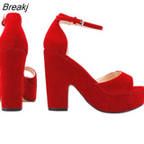 Niulatu Ankle Strap Sandal 12cm Women Pumps Sexy Peep Toe Square High Heels Woman Shoes Flock Platform Wedding Shoes DJSE