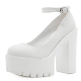 Niulatu New Best Quality Spring Casual High-heeled Shoes Women Sexy Thick Heels Platform Pumps Black White Big Size 42 DJSE