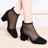 Niulatu Sandals for Women Summer New Chunky Heel Breathable Shoes Korean Style All-Matching Hollow Roman Mesh Boots Women DJSE