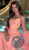Niulatu Halter Sleeveless Pink Long Prom Dress Party Evening Dress HZ1007
