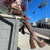 Niulatu Party Women Winter Boots 2025 Platform Chunky High Heels Motorcycle Long Boots Luxury Big Size Punk Shoes Woman DJSE