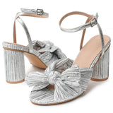 Niulatu Bridal Bowknot Pleated High Heeled Women's Sandals 2025 Design Ankle Strappy Round High Heels Elegant Ladies Shoes DJSE