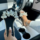 Niulatu Women's Summer Shoes Flat Pearl Sandals Comfortable String Bead Slippers Bohemian Style Casual Sandals Beach Footwear Large Size DJSE