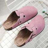 Niulatu Popular Women's Closed Toe Cork Slippers Mule Clogs Cork Sandals For Women Split Leather Garden Slides Cork Shoes DJSE
