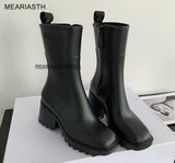 Niulatu Chunky Heel Rain boots for Women Thick Sole Ankle Boots Designer Brand Chelsea Boots Mid calf Rubber Shoes Boots Mujer DJSE
